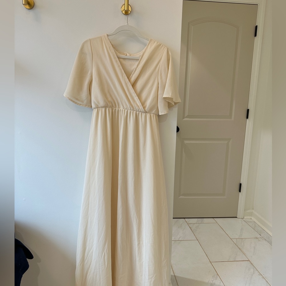 Pink blush cream maternity photos dress